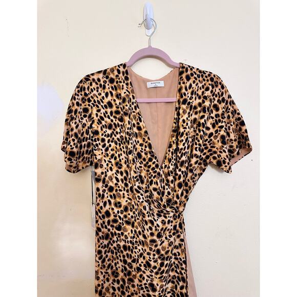 Aritiza Babaton WALLACE Wrap Dress SIENNA/BLACK 75560 Size Medium Cheetah Leopar - Picture 8 of 16